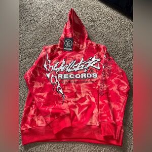 Red white graphic hellstar hoodie with back design